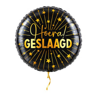 Hoera Geslaagd Luxe Ballon – met helium gevuld, met gouden lint