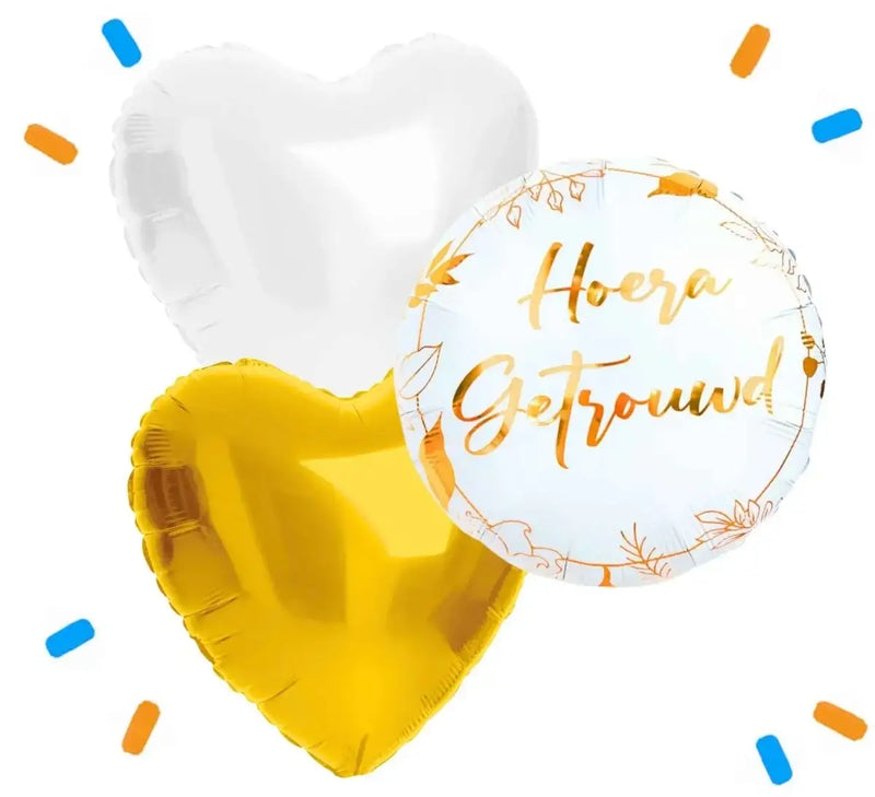 Hoera Getrouwd Trosje Helium Ballonnen - Gevuld Met Helium - 46 cm - Ballonnenshop.nl