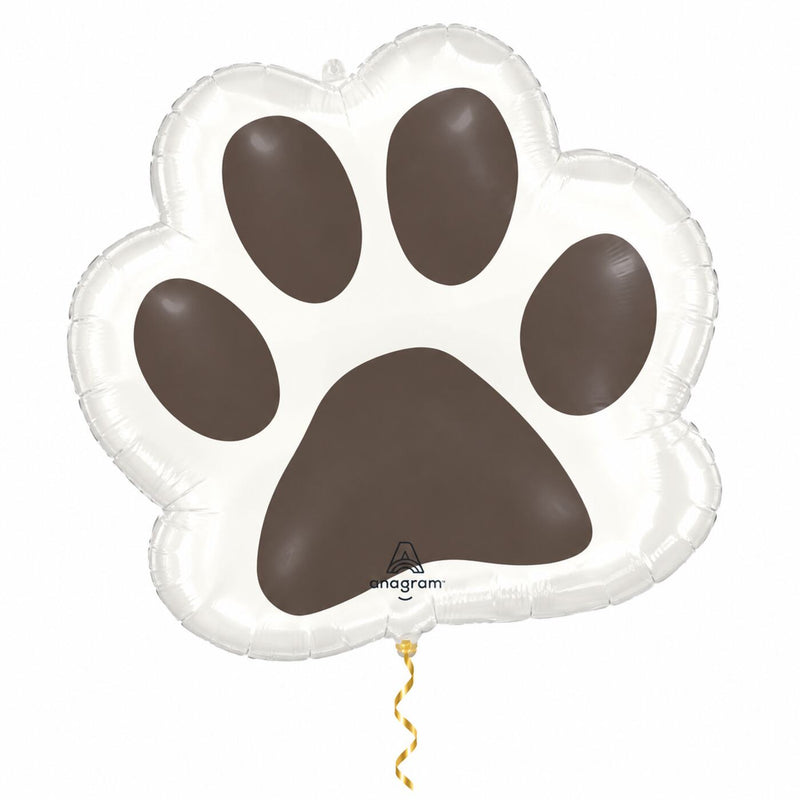 Hondenpoot Helium Ballon met dun metallic gouden lint op witte achtergrond – Ballonnenshop.nl