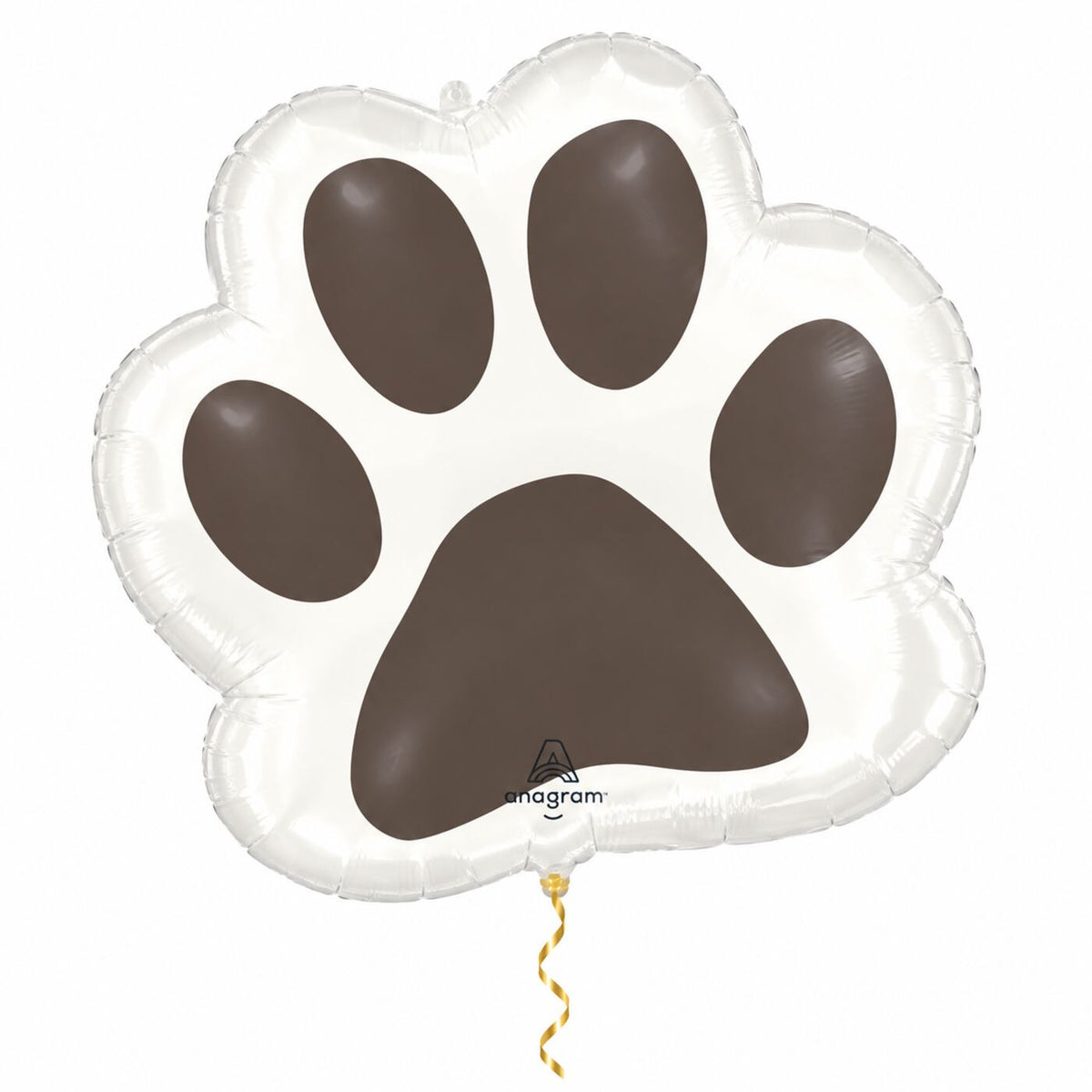 Hondenpoot Helium Ballon met dun metallic gouden lint op witte achtergrond – Ballonnenshop.nl