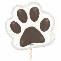 Hondenpoot Helium Ballon met dun metallic gouden lint op witte achtergrond – Ballonnenshop.nl