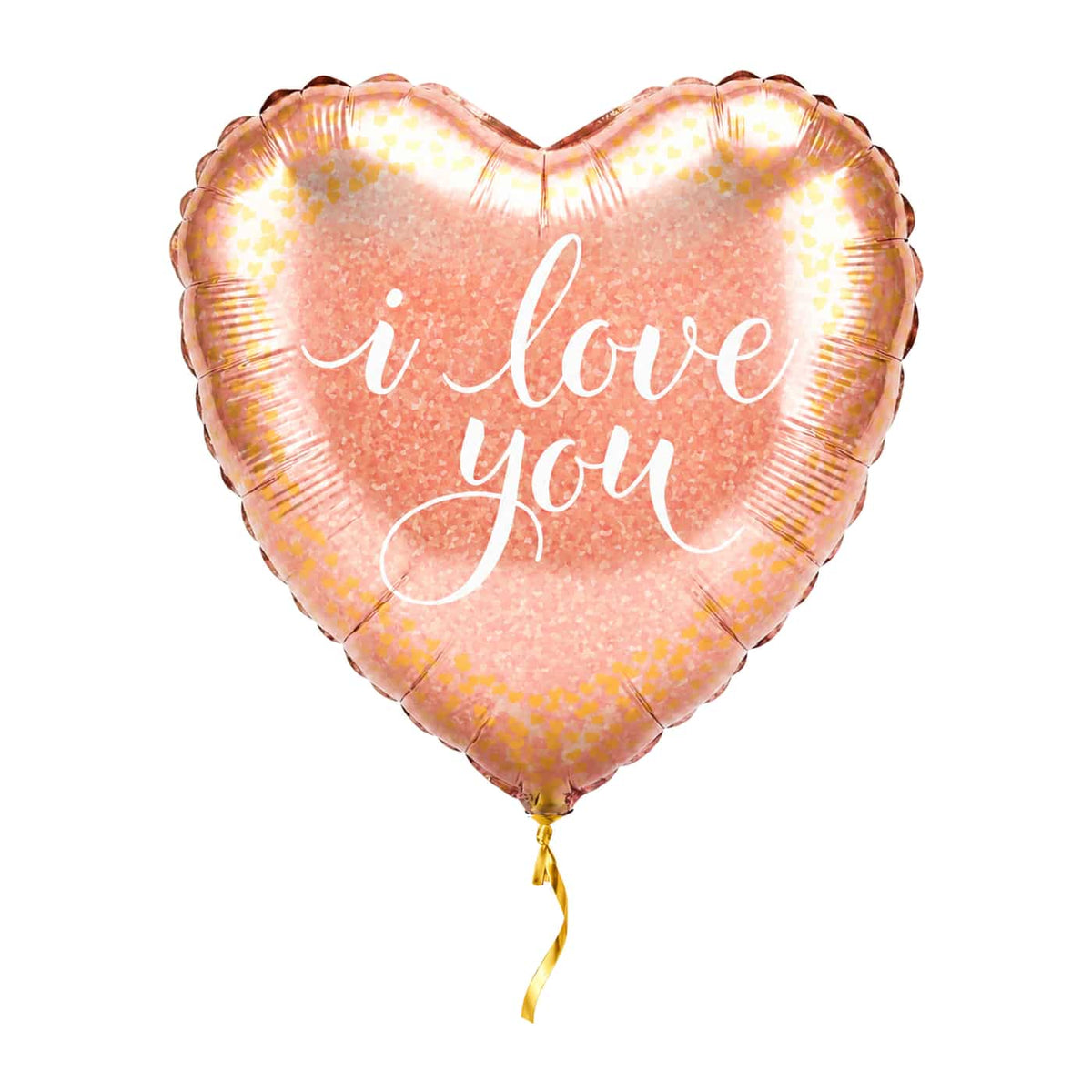 I Love You Ballon Rose Goud – met helium gevuld, met gouden lint