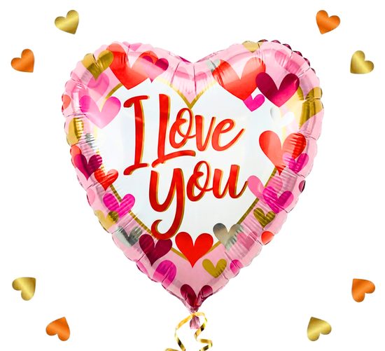 I Love You Hartjes Ballon Roze - Gevuld Met Helium - 45 cm - Ballonnenshop.nl