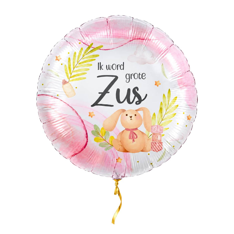 Ik Word Grote Zus Konijn Ballon – met helium gevuld, met gouden lint