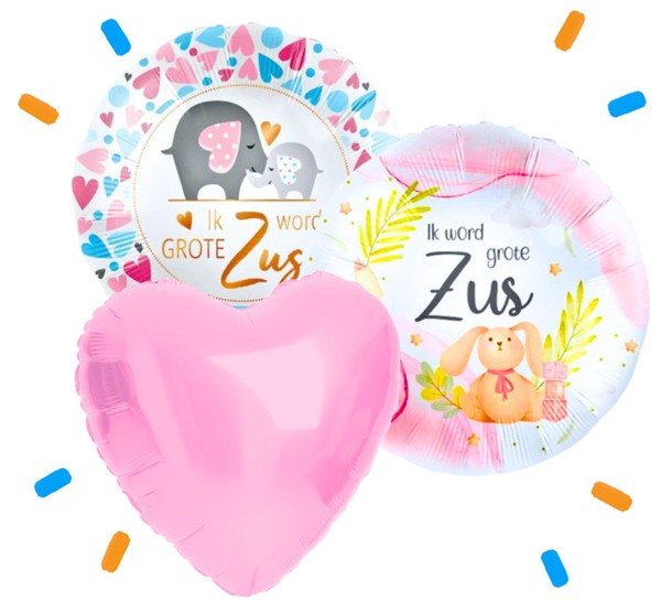 Ik Word Grote Zus Trosje Helium Ballonnen 2 designs - Gevuld Met Helium - 46 cm - Ballonnenshop.nl