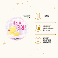 It's A Girl Badeend Folie Ballon - 46 cm - Ballonnenshop.nl