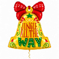 Jingle All The Way Bel Ballon met dun metallic gouden lint op witte achtergrond – Ballonnenshop.nl