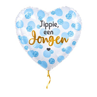 Jippie Een Jongen Helium Ballon – met helium gevuld, met gouden lint