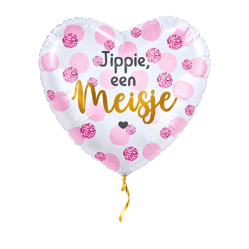 Jippie Een Meisje Helium Ballon – met helium gevuld, met gouden lint