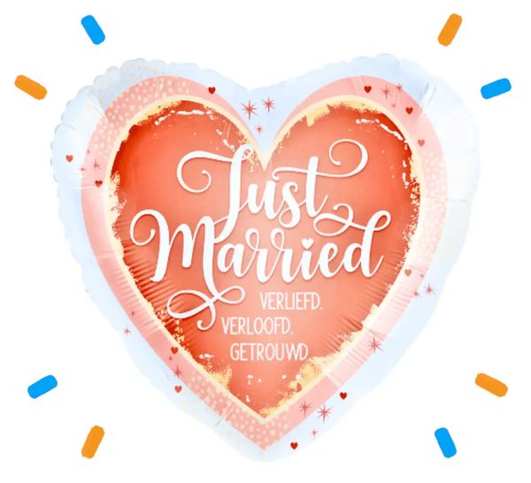 Just Married Helium Ballon Verliefd - Verloofd - Getrouwd - Gevuld Met Helium - 46 cm - Ballonnenshop.nl