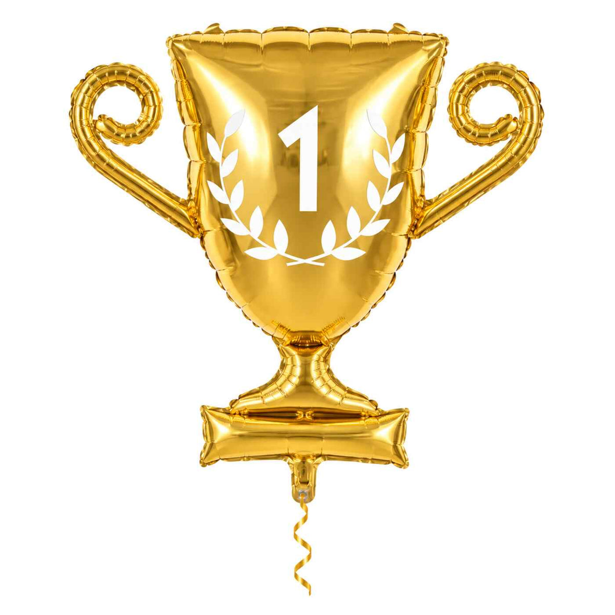 Kampioensbeker Helium Ballon met dun metallic gouden lint op witte achtergrond – Ballonnenshop.nl
