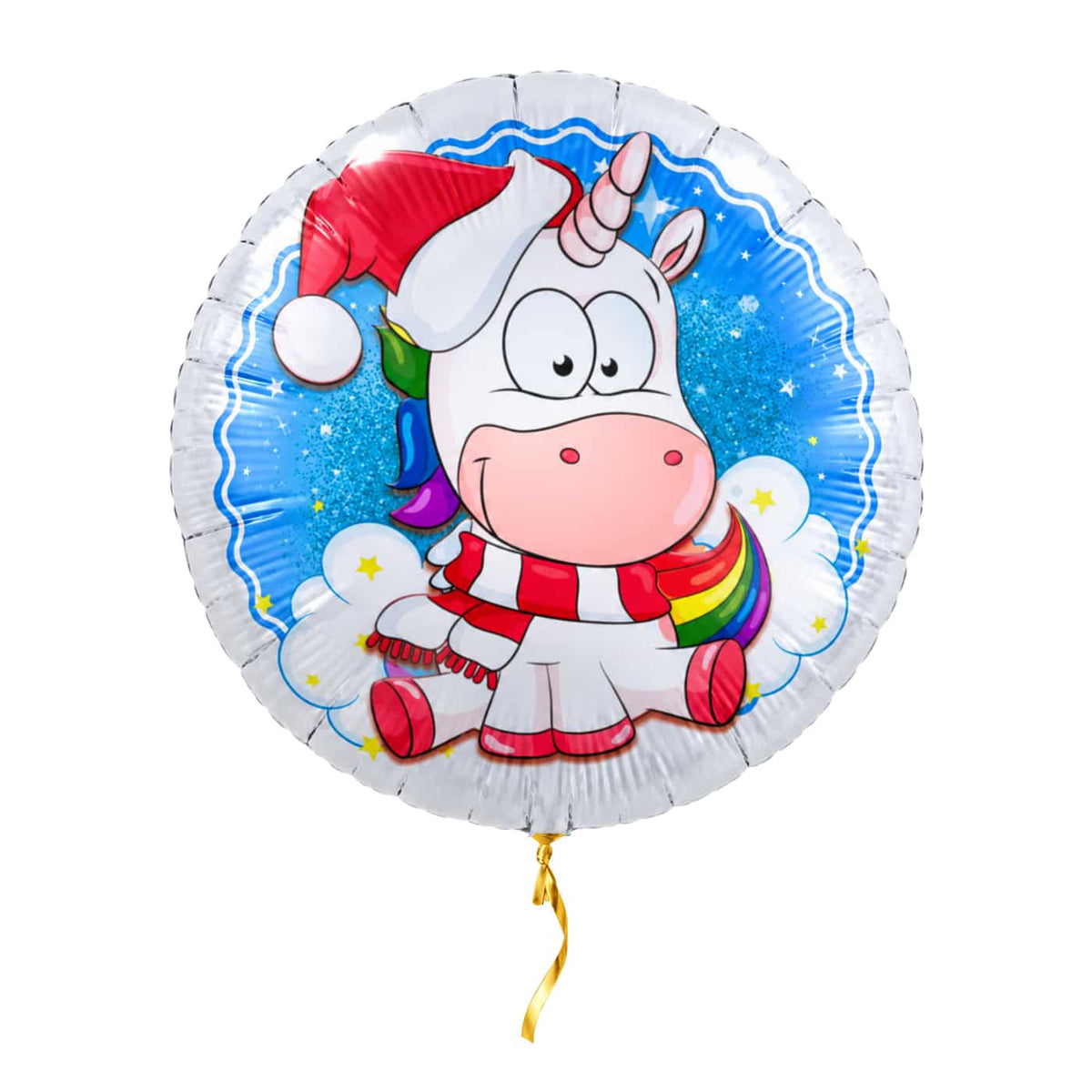 Kerst Unicorn Helium Ballon – met helium gevuld, met gouden lint