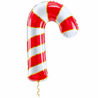 Kerst Zuurstok Helium XL Ballon met dun metallic gouden lint op witte achtergrond – Ballonnenshop.nl