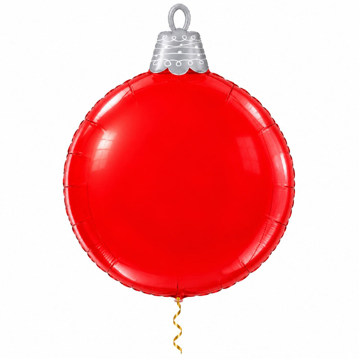 Kerstbal 4D Helium Ballon met dun metallic gouden lint op witte achtergrond – Ballonnenshop.nl