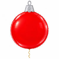 Kerstbal 4D Helium Ballon met dun metallic gouden lint op witte achtergrond – Ballonnenshop.nl