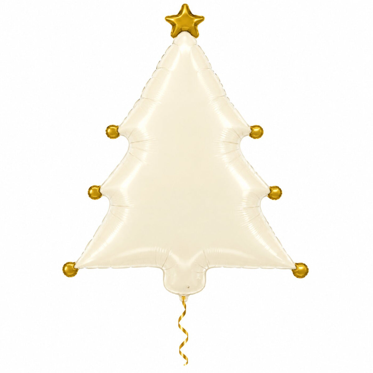 Kerstboom Crèmekleurig Ballon met dun metallic gouden lint op witte achtergrond – Ballonnenshop.nl