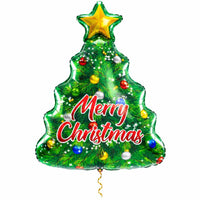 Kerstboom Merry Christmas XL met dun metallic gouden lint op witte achtergrond – Ballonnenshop.nl