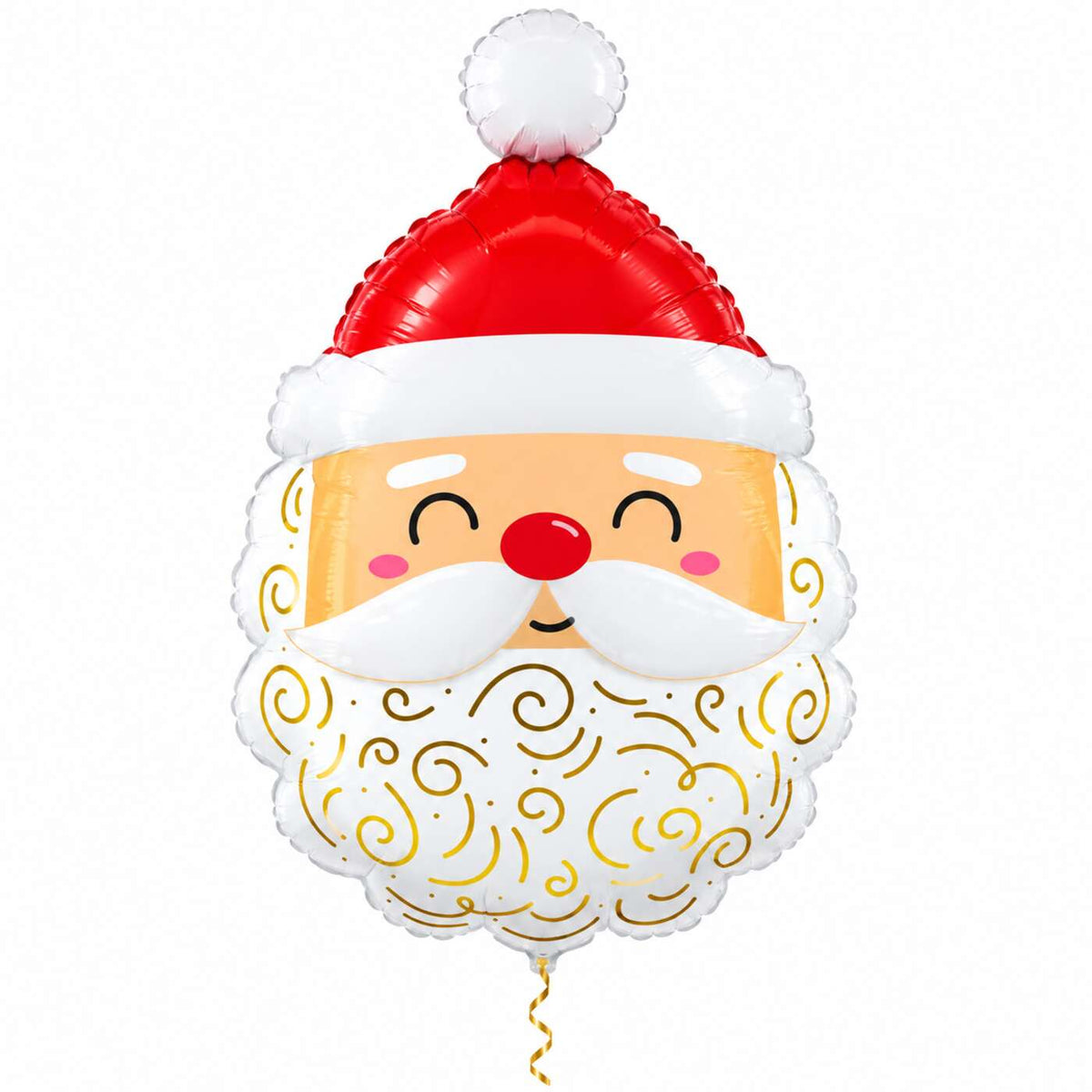 Kerstman Helium Ballon met dun metallic gouden lint op witte achtergrond – Ballonnenshop.nl