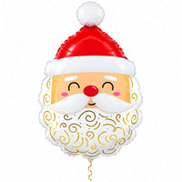 Kerstman Helium Ballon met dun metallic gouden lint op witte achtergrond – Ballonnenshop.nl
