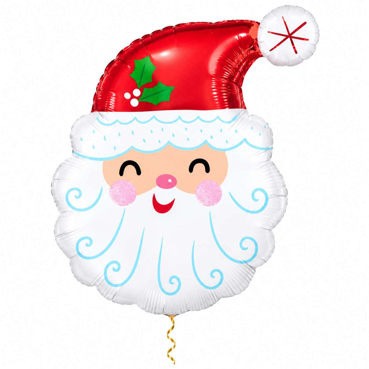 Kerstman Helium Ballon met dun metallic gouden lint op witte achtergrond – Ballonnenshop.nl
