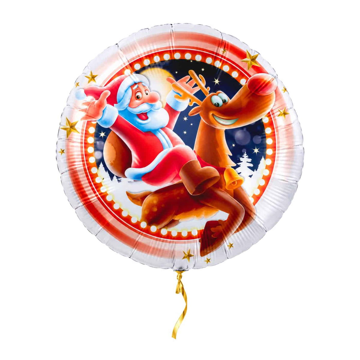 Kerstman Op Rendier Helium Ballon – met helium gevuld, met gouden lint