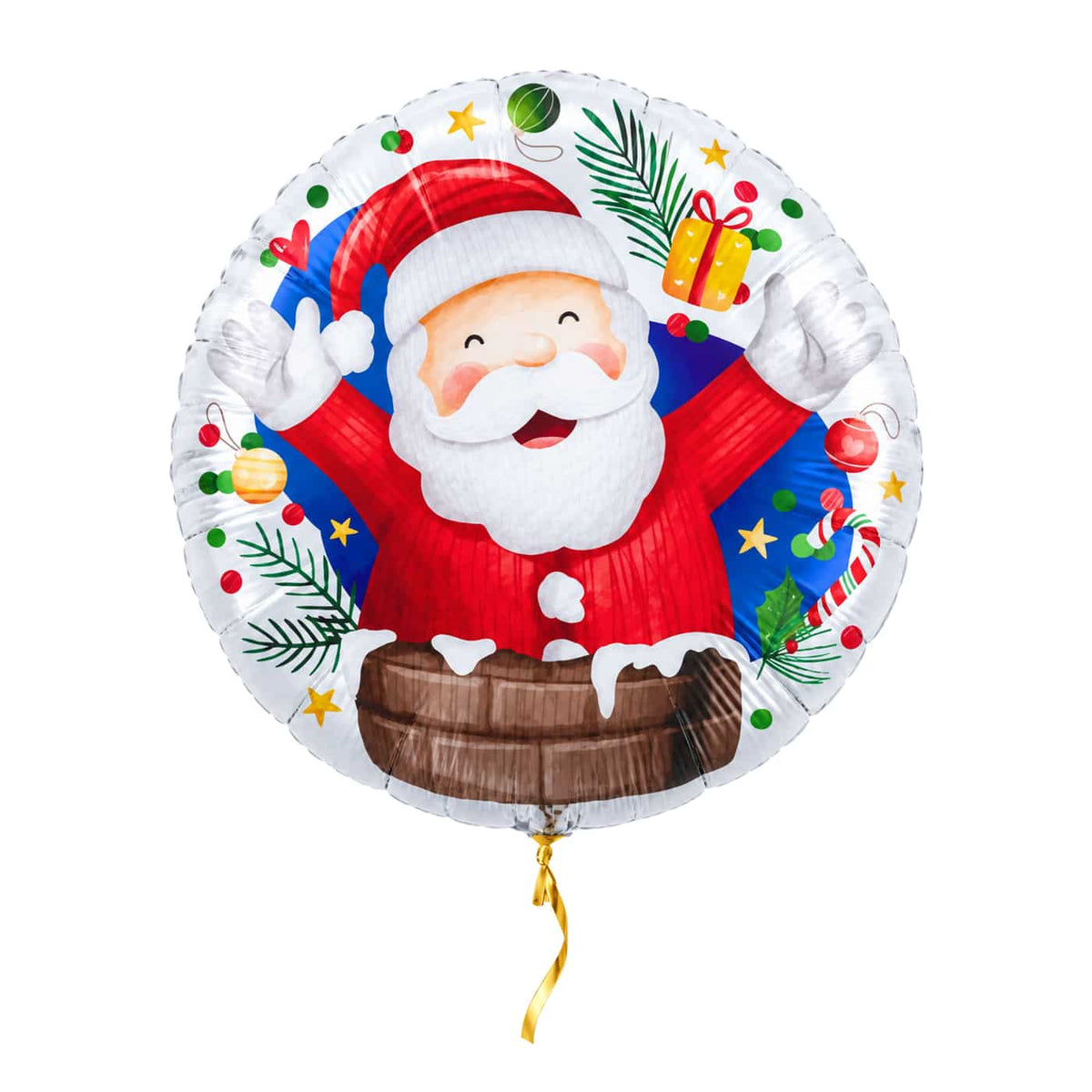Kerstman Uit Schoorsteen Ballon – met helium gevuld, met gouden lint