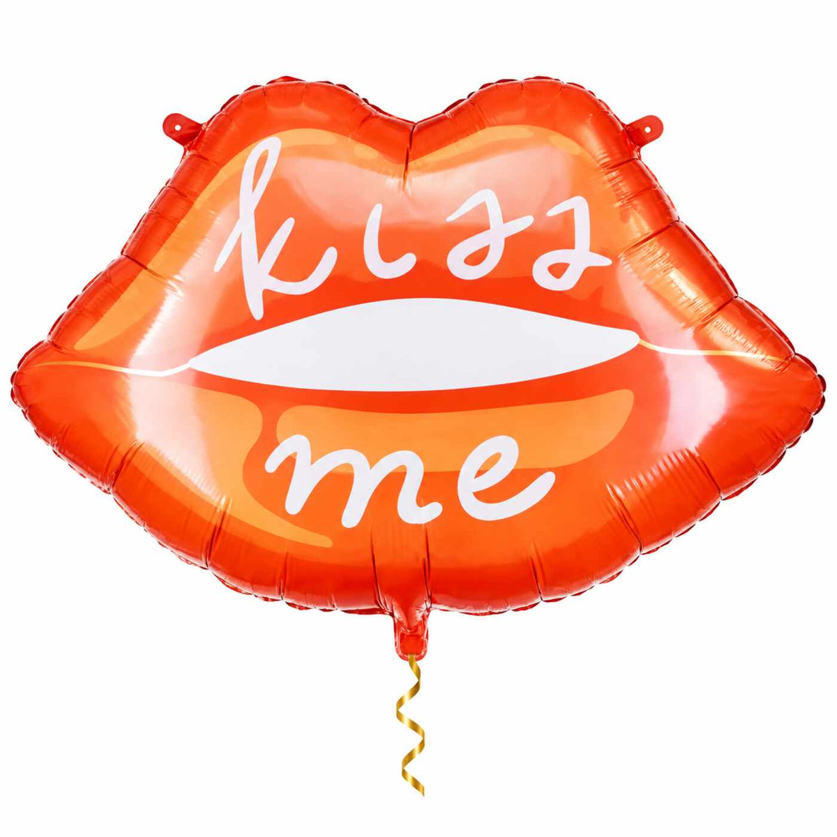 Kiss Me Helium XL Ballon met dun metallic gouden lint op witte achtergrond – Ballonnenshop.nl