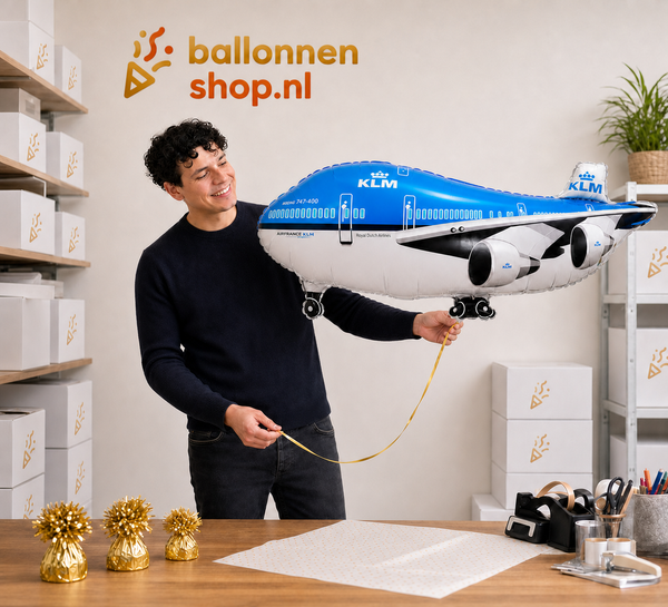 KLM Vliegtuig Helium XL Ballon - Jesse verpakt jouw ballon - Ballonnenshop.nl