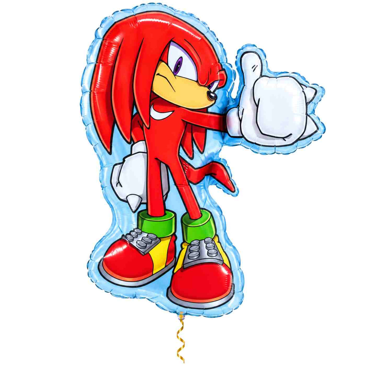 Knuckles Sonic Helium Ballon met dun metallic gouden lint op witte achtergrond – Ballonnenshop.nl