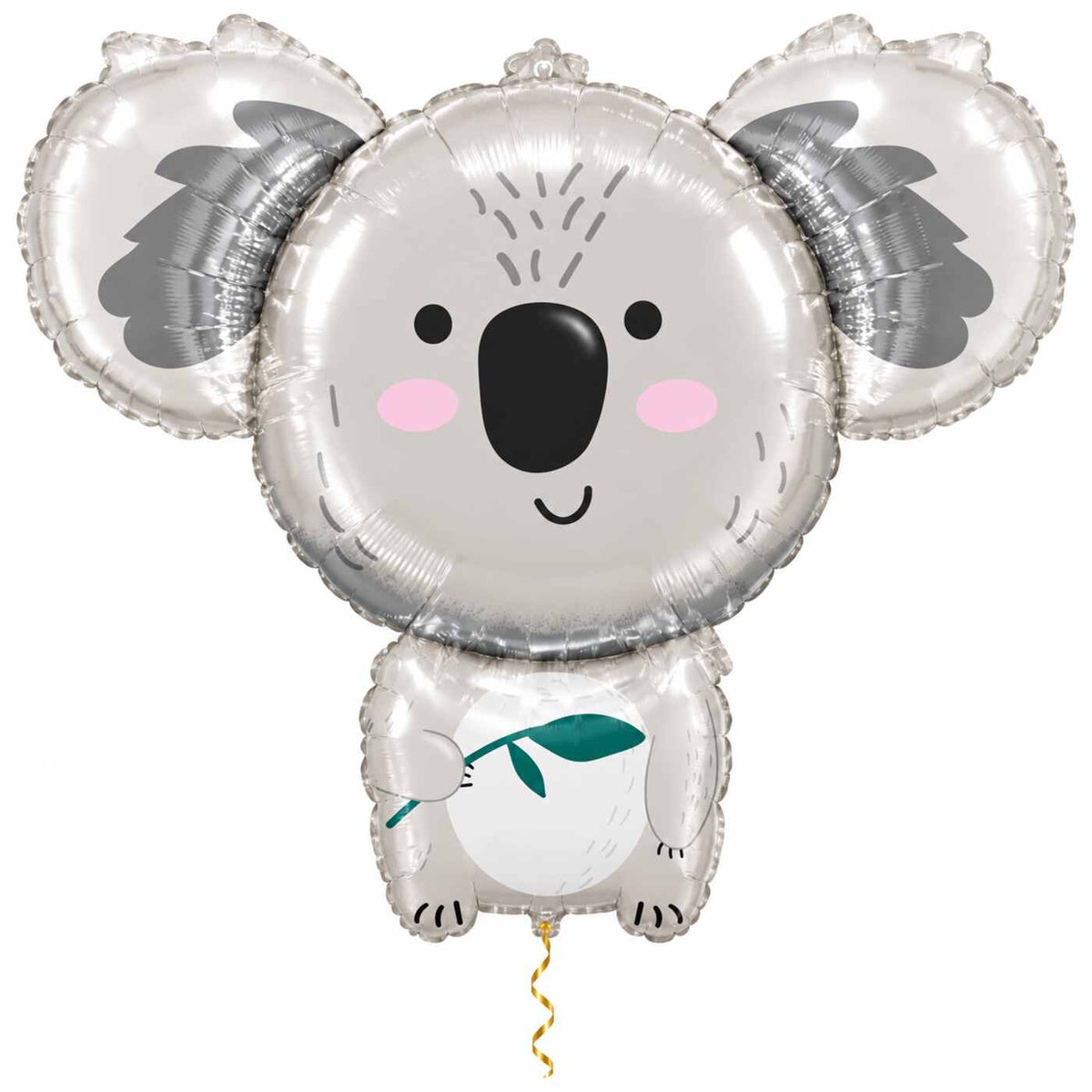 Koala Helium XL Ballon met dun metallic-gouden lint op witte achtergrond – Ballonnenshop.nl