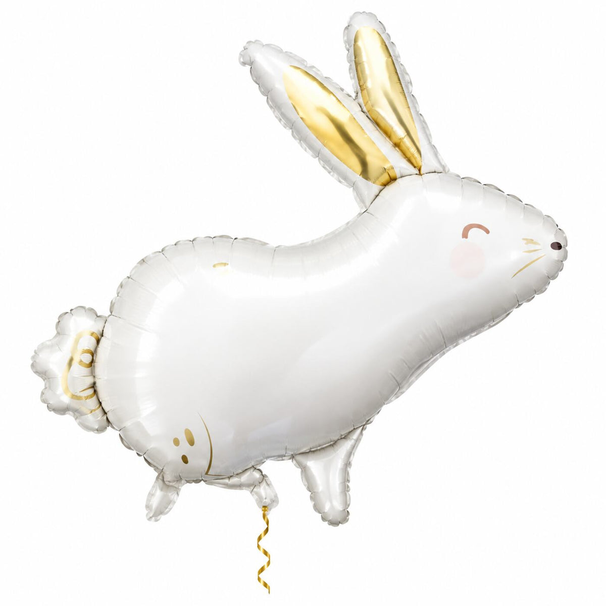 Konijn Helium XL Ballon met dun metallic gouden lint op witte achtergrond – Ballonnenshop.nl