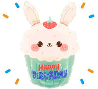 Konijntje Cupcake Happy Birthday Helium Ballon - Gevuld Met Helium - 61 cm - Ballonnenshop.nl
