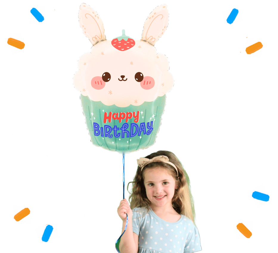 Konijntje Cupcake Happy Birthday Helium Ballon - Gevuld Met Helium - 61 cm - Ballonnenshop.nl