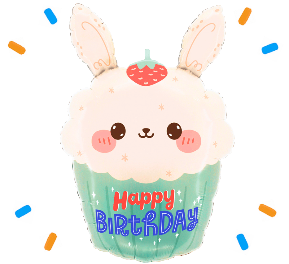 Konijntje Cupcake Happy Birthday Helium Ballon - Gevuld Met Helium - 61 cm - Ballonnenshop.nl