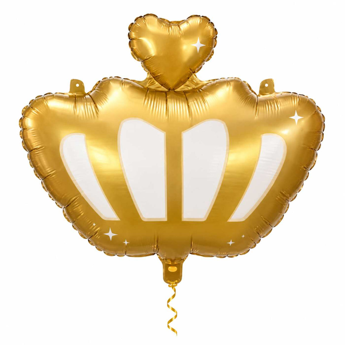 Kroon Helium Ballon met dun metallic gouden lint op witte achtergrond – Ballonnenshop.nl