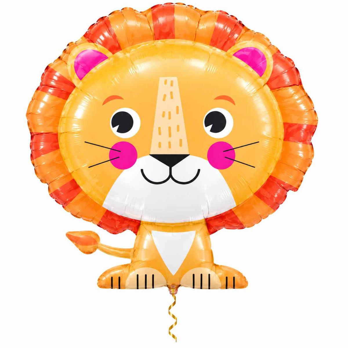 Leeuw Helium Ballon met dun metallic gouden lint op witte achtergrond – Ballonnenshop.nl