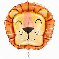 Leeuw Helium XL Ballon met dun metallic gouden lint op witte achtergrond – Ballonnenshop.nl