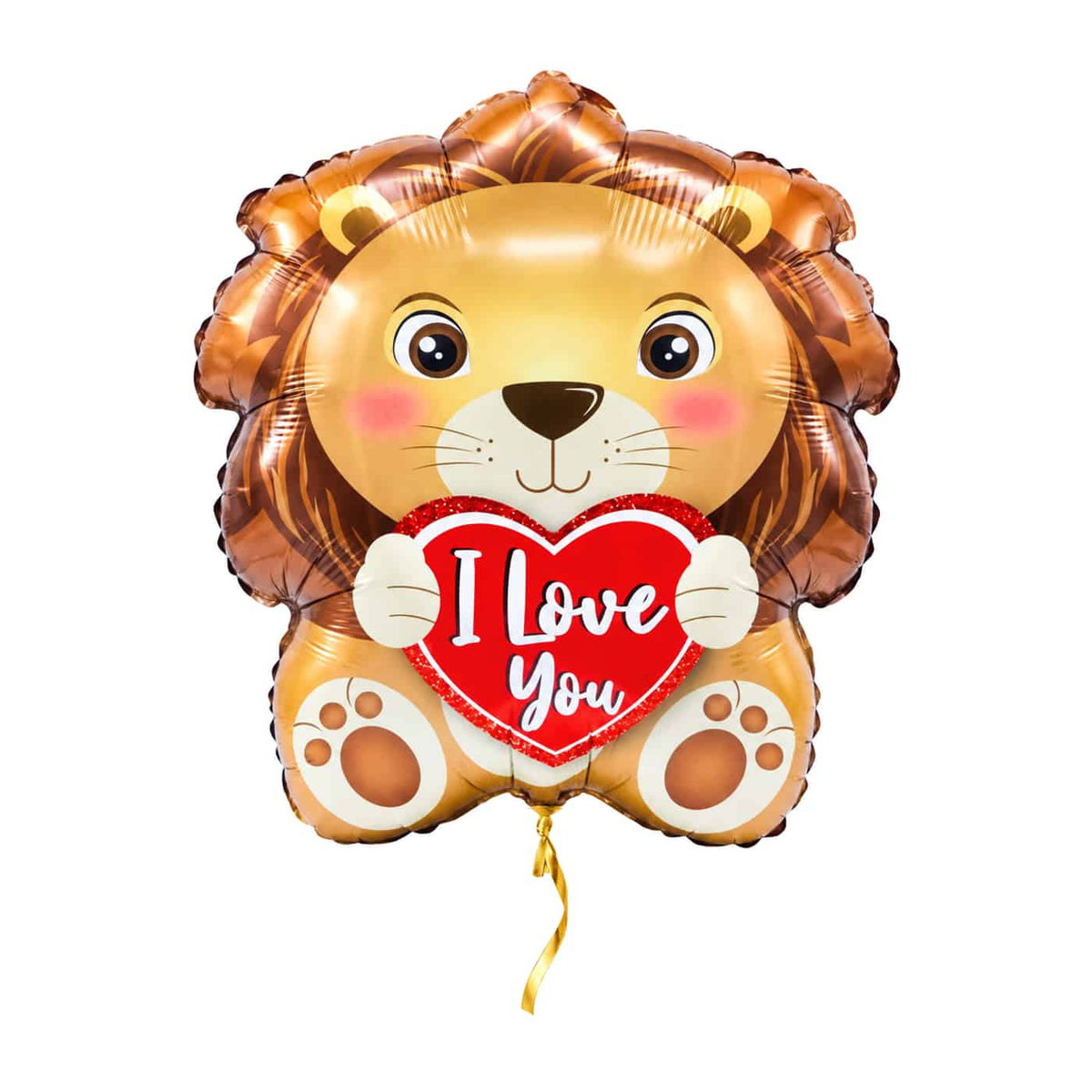 Leeuw I Love You Ballon – met helium gevuld, met gouden lint