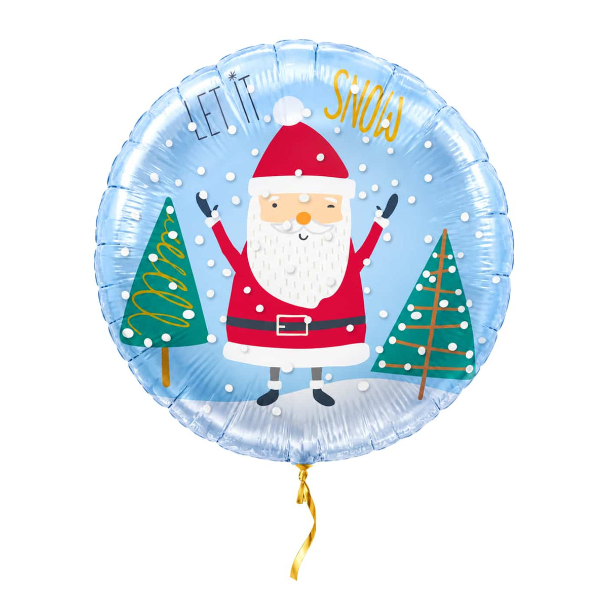 Let It Snow Kerstman Ballon – met helium gevuld, met gouden lint