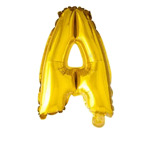 Gouden letterballon A van 41 cm voor een kort feestwoord