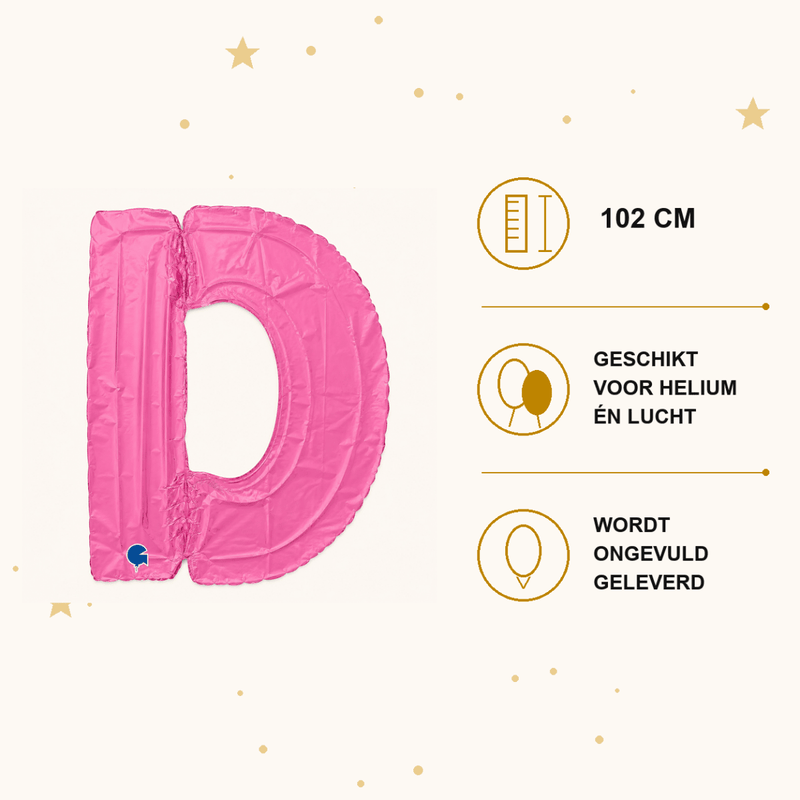 Letter Ballon D Roze - 102 cm - Ballonnenshop.nl