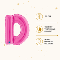 Letter Ballon D Roze - 35 cm - Ballonnenshop.nl