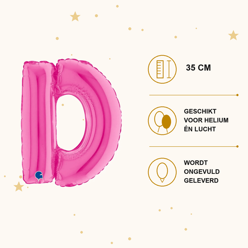 Letter Ballon D Roze - 35 cm - Ballonnenshop.nl