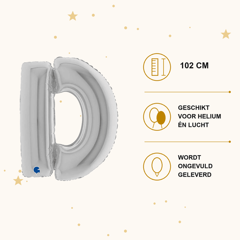 Letter Ballon D Zilver 102 cm - Ballonnenshop.nl