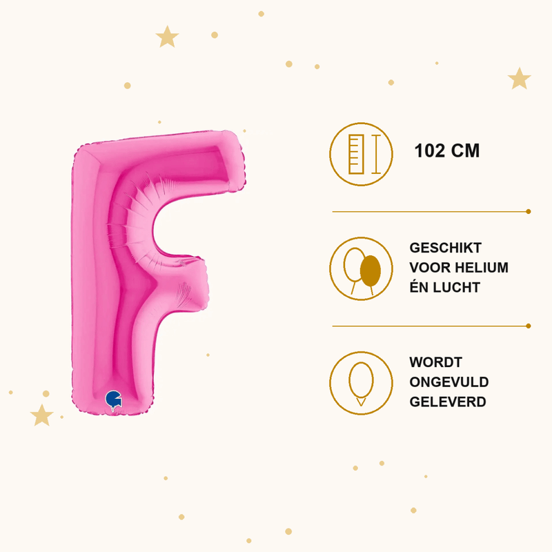 Letter Ballon F Roze - 102 cm - Ballonnenshop.nl