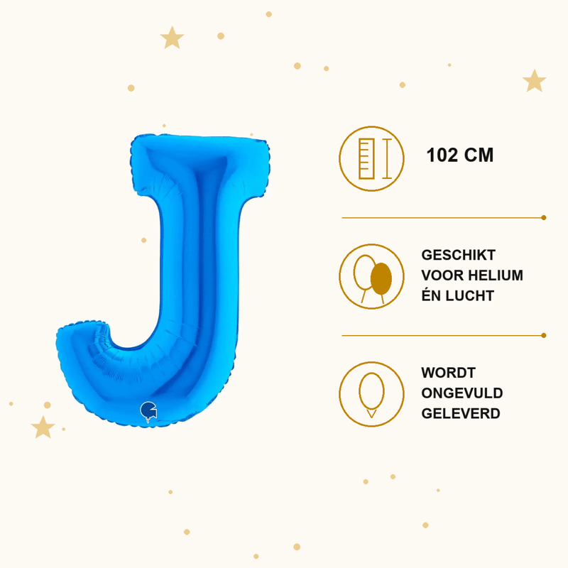 Letter Ballon J Blauw - 102 cm - Ballonnenshop.nl