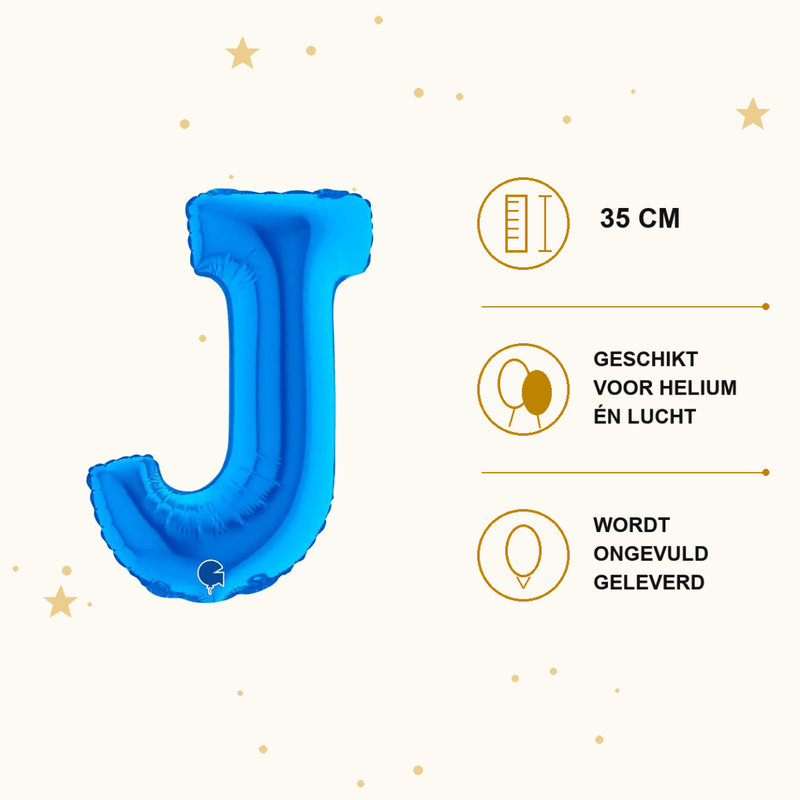 Letter Ballon J Blauw - 35 cm - Ballonnenshop.nl