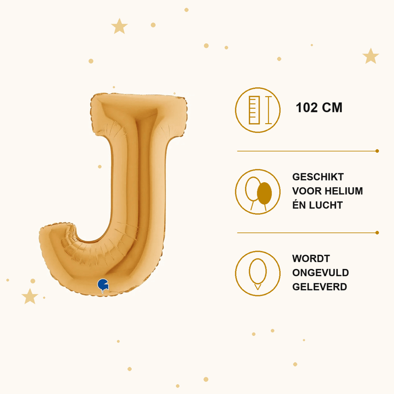 Letter Ballon J Goud 102 cm - Ballonnenshop.nl