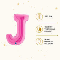 Letter Ballon J Roze - 102 cm - Ballonnenshop.nl