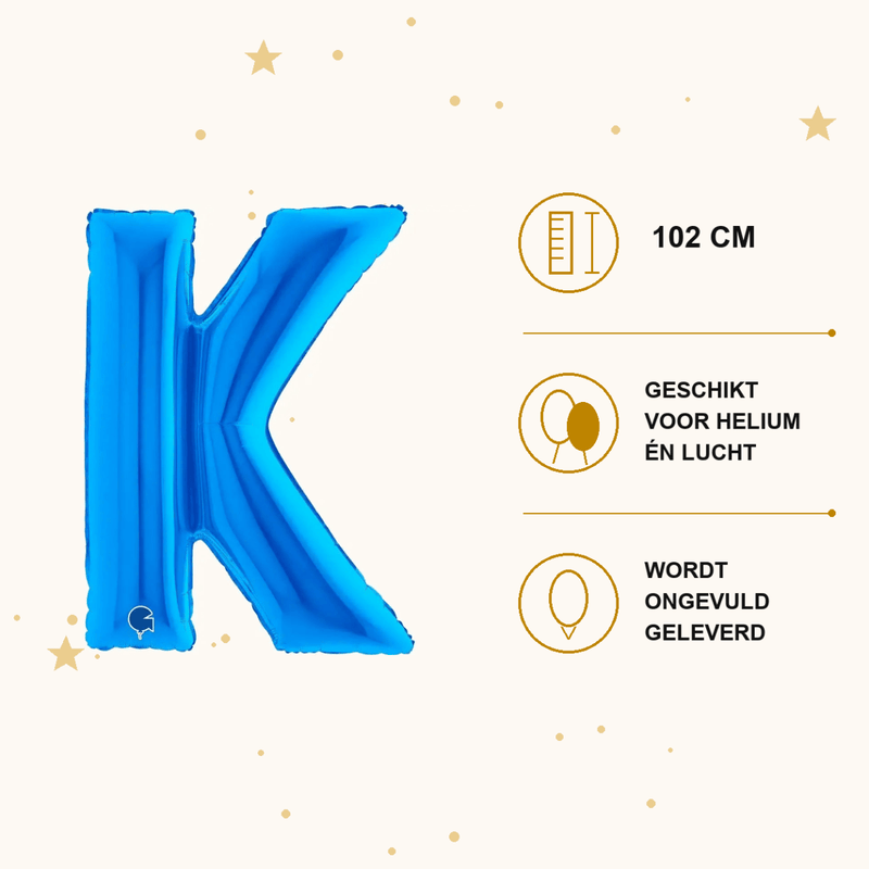 Letter Ballon K Blauw - 102 cm - Ballonnenshop.nl